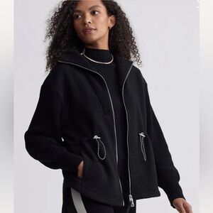 NWT new Anthropologie Varley Renea Fleece long Jacket in Black M super soft